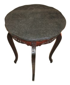 Petite scallop round granite top mahogany plant stand