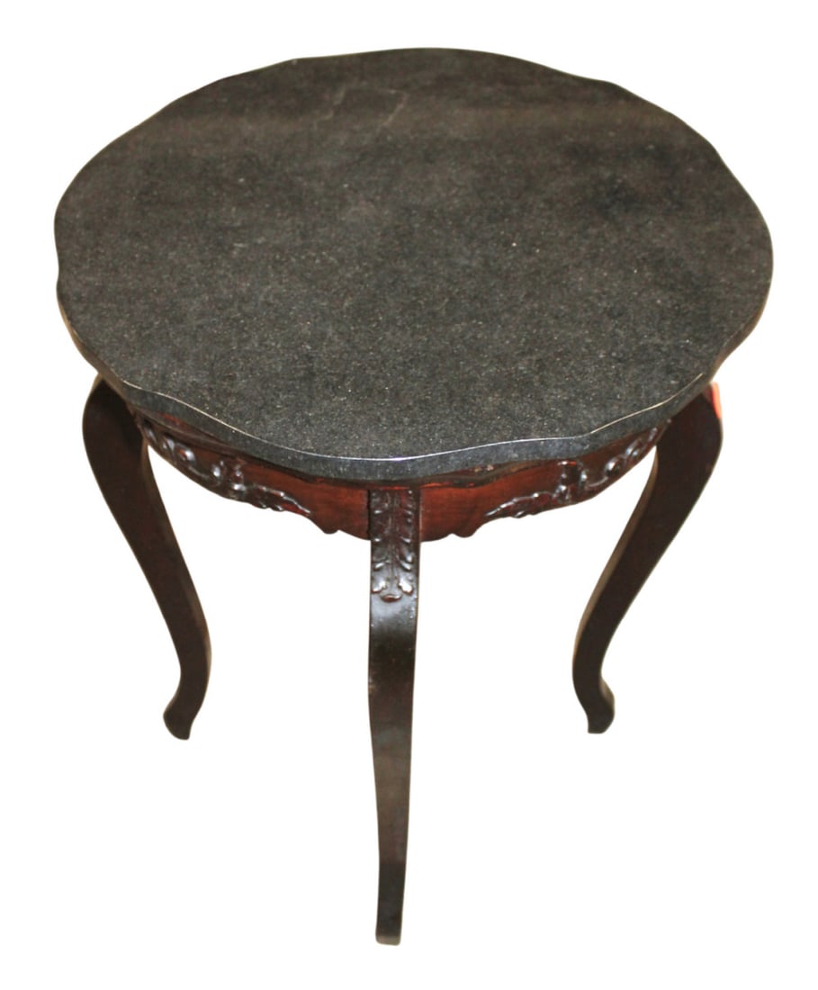 Petite scallop round granite top mahogany plant stand (1 of 4)
