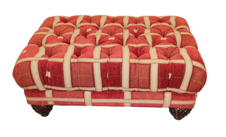 Quality uphol. ottoman on mahogany pineapple legs