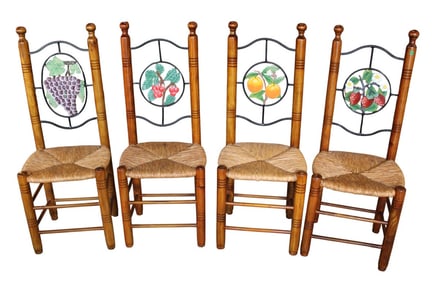 4 country pine rush chairs pnt decor iron accents