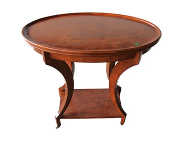 Mahogany finish oval butlers cart on wheels