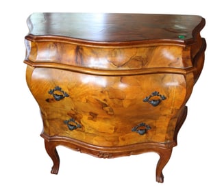 Vtg Italian burl wal. bombay chest, John Wannamaker, PA