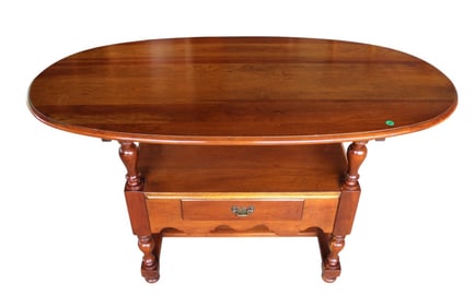 Vintage solid cherry oval country flip top table bench