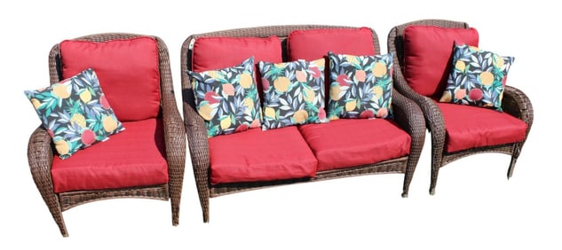 3pc. resin wicker conversation patio set with cushions