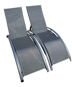 Pair of black sling adjustable pool lounge chair
