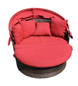 Resin wicker 2pc. Patio hooded round lounge day bed