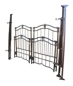 Pair of antique style fancy metal twin beds with rails