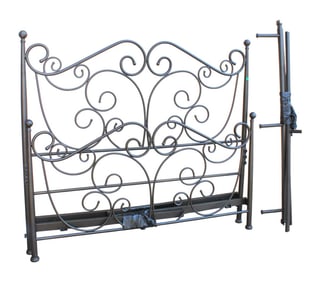 Antique style scroll metal queen size bed with rails
