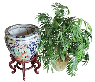 LARGE Chinese Koi fish bowl porcelain planter on stand