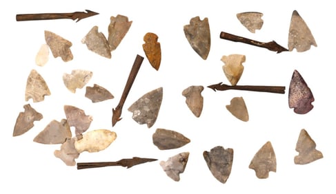 Native American arrow tips, metal points and other