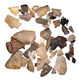 Native American flint arrow heads and other