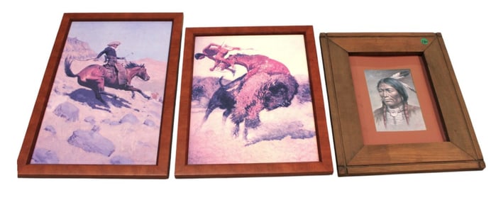 (3) Indian and Cowboy framed prints