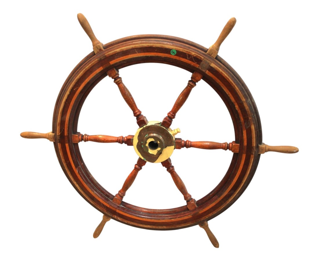 Antique brass hub ships wheel. 42" diameter (1 of 5)