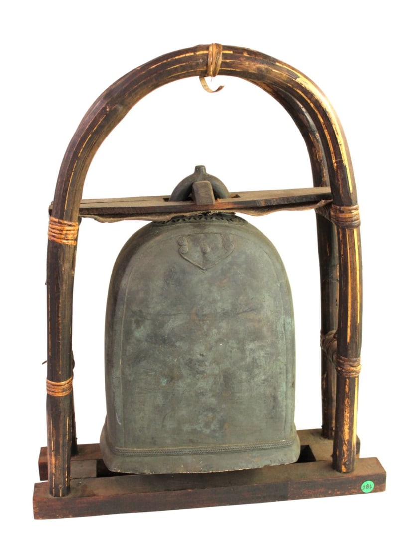 Antique Asian Chinese metal bell bamboo frame (1 of 7)