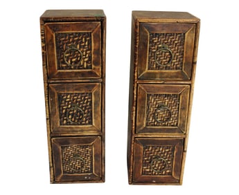 Vtg. rustic boho chic scorched bamboo boxes