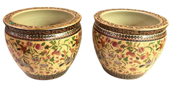 Pair Chinese porcelain flower pots