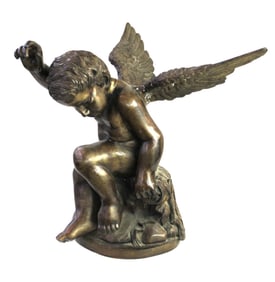Bronze wing cupid statue. 19" tall