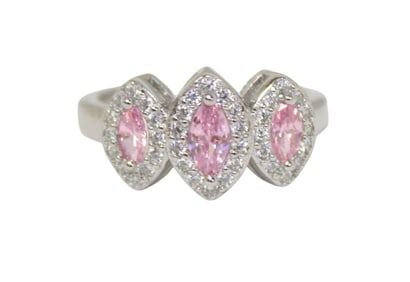 3 stone pink sapphire 2 ctw & topaz ring in s/s