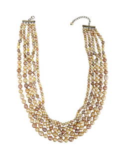 Champagne 5 strand baroque 17" pearl necklace: Champagne 5 strand baroque 17" cultured freshwater pearl necklace with sterling silver clasp