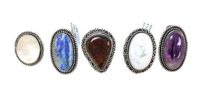 5 German Silver Gem Stone Rings