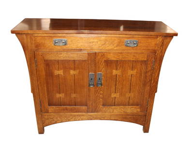 Stickley mission oak console server: Nice Stickley mission oak 1 drawer 2 door console server with bow tie accents, original finish, structurally sound and in good condition with no noticeable issues. 30"h x 38"w x 13"d