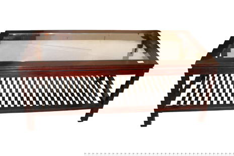 Stickley arts & crafts glass top coffee table: Stickley solid mahogany arts and crafts style glass top coffee table, original finish, structurally sound and in good condition with no noticeable issues. 18"h x 46"w x 22"d