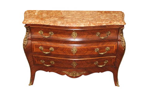 Italian marble top french style bombay chest: Beautiful Italian marble top french style 3 drawer bombay commode chest with bronze accents and handles, original finish, structurally sound and in good condition with no noticeable issues seen. 34"h