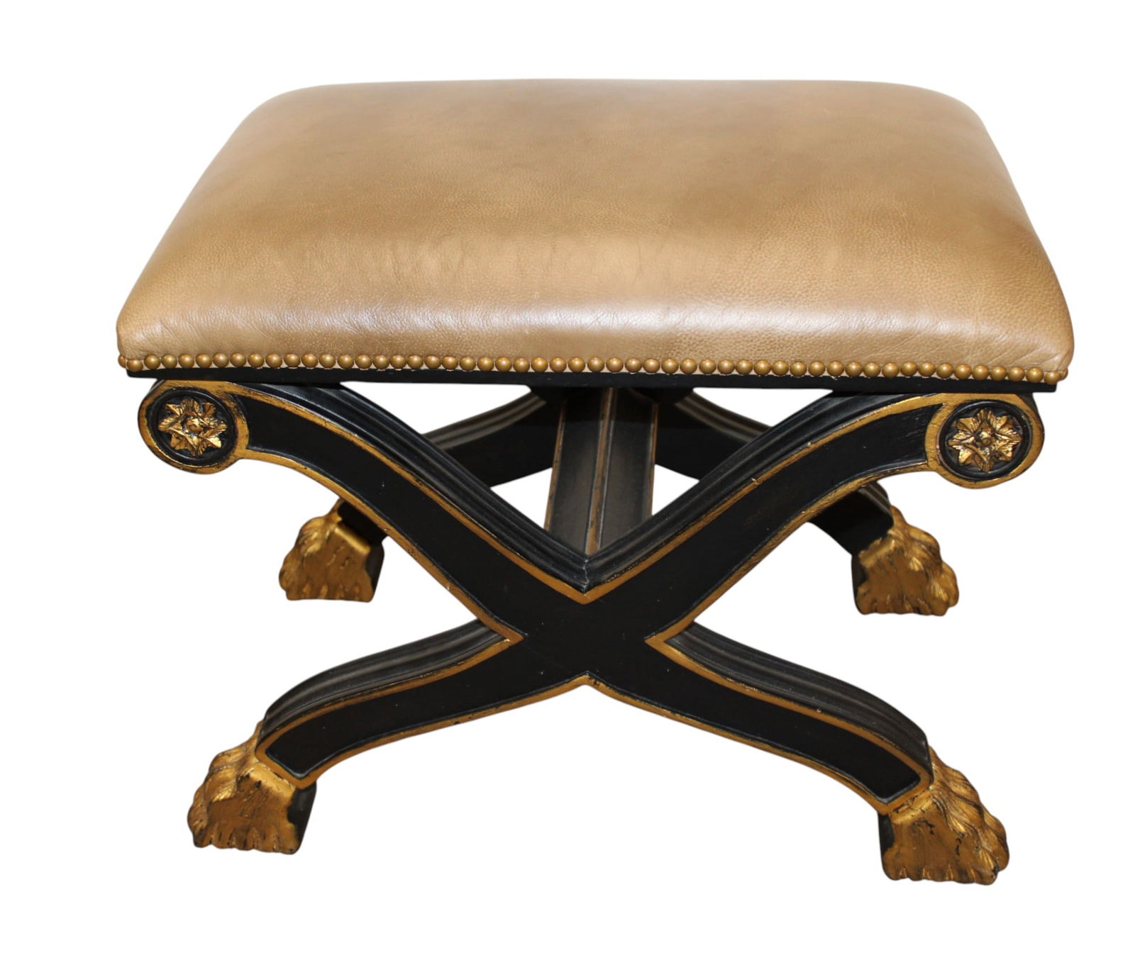 X-frame leather top paw foot bench (match #516) (1 of 5)