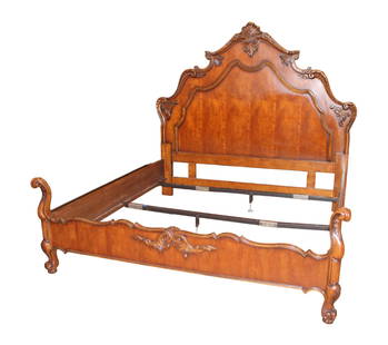 King high back bed attrib Century Furn, complete: Beautiful cherry highly carved high back king size bed attributed to Century Furniture, rails & support, complete, original finish, structurally sound and in good condition with no noticeable issu