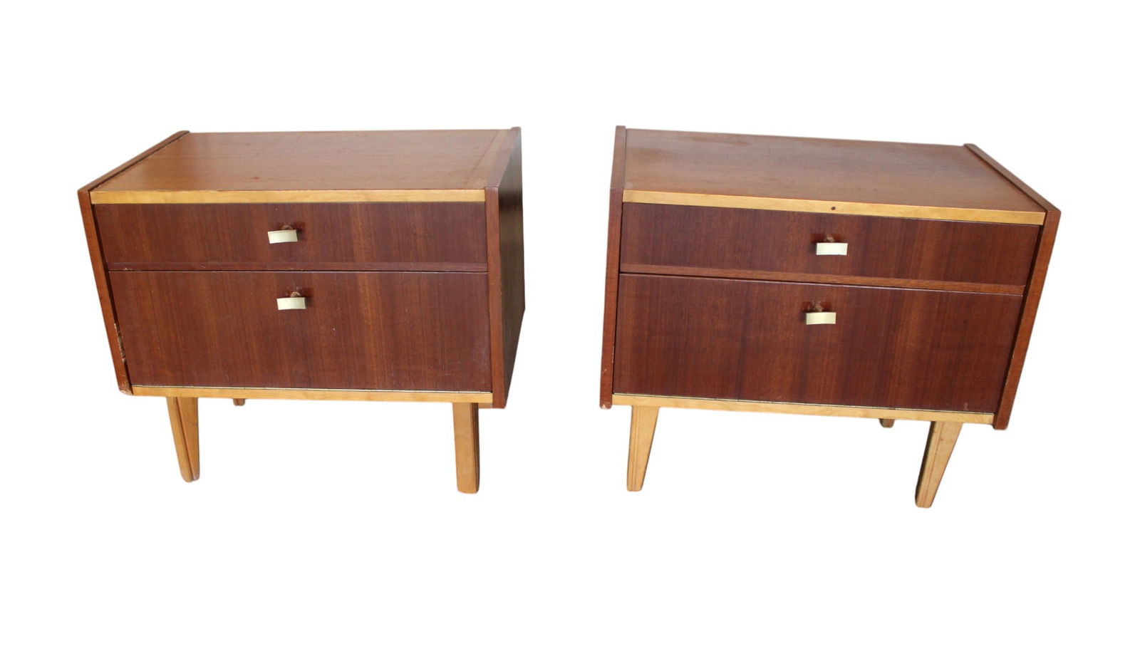 Pair of Mid Century Modern style walnut nightstands with drawer and pull down drawer (1 of 6)