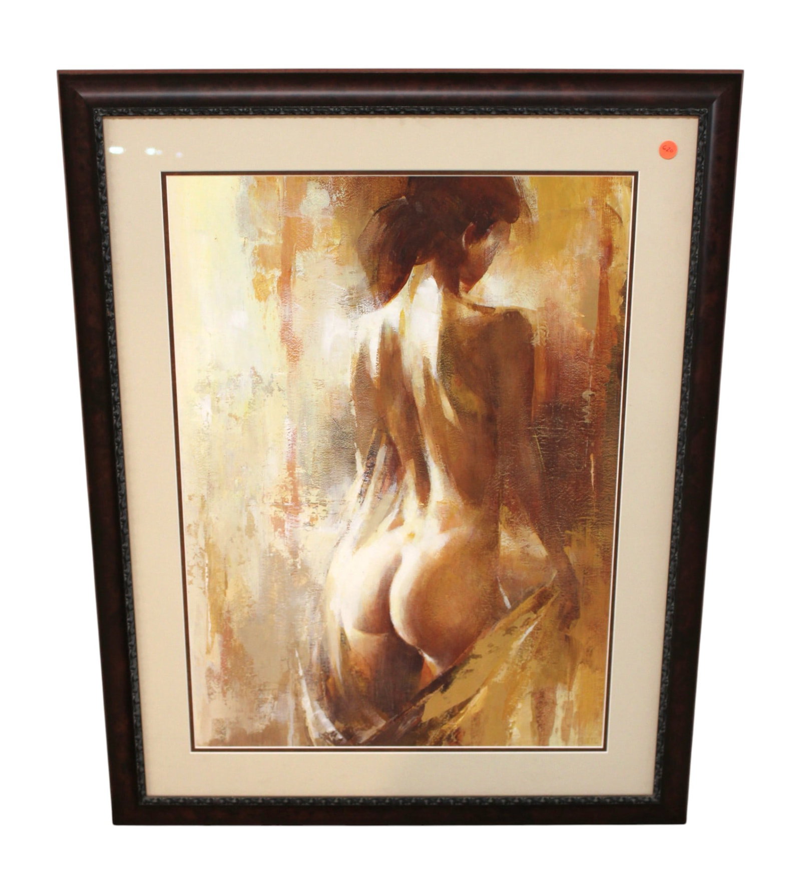 Nude print under glass framed Le Boudoir I Alain Dumas style: Nude print under glass framed Le Boudoir I Alain Dumas style, structurally sound. 36"h x 28.25"w x 1"d