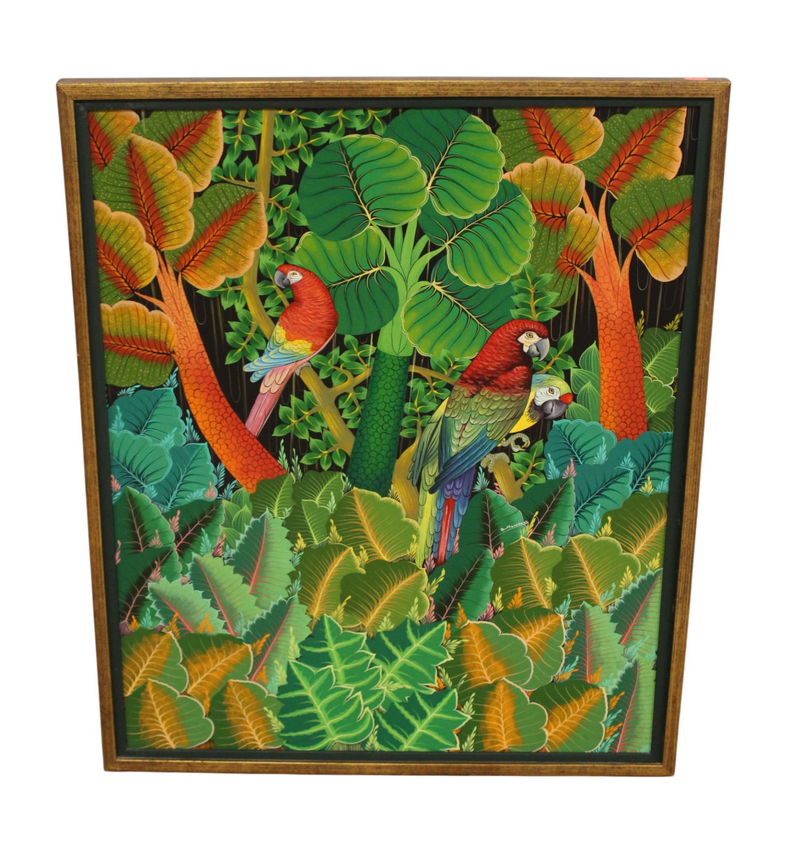 Vintage framed parrot print, bright colors (1 of 4)