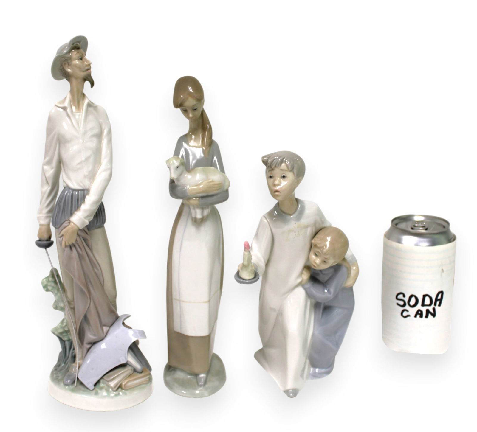 3 vtg porcelain Lladros, girl w/lamb, man w/sword, boy & girl w/candle (1 of 7)