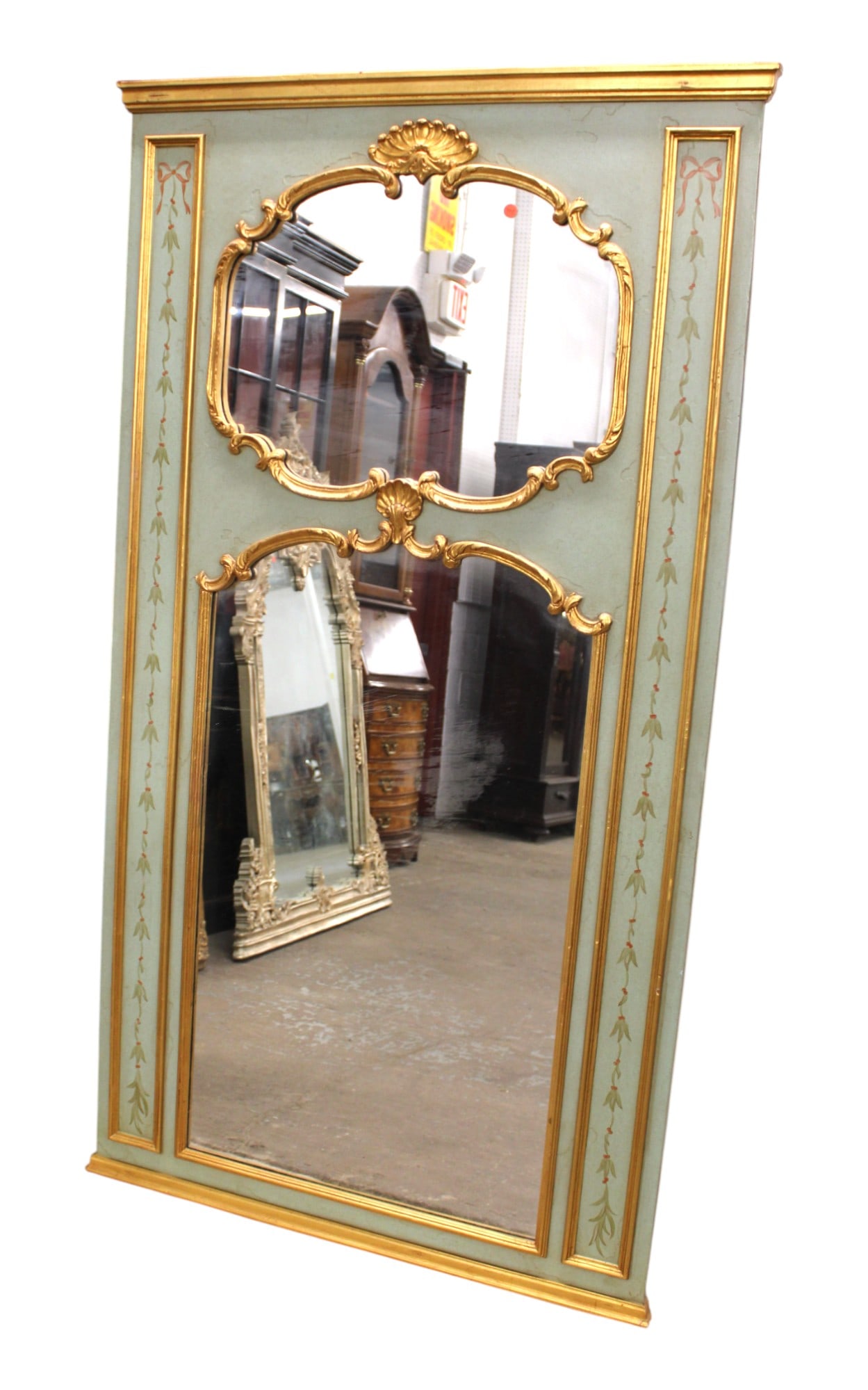 Country Fr style stencil double mirror, green & gold (1 of 6)