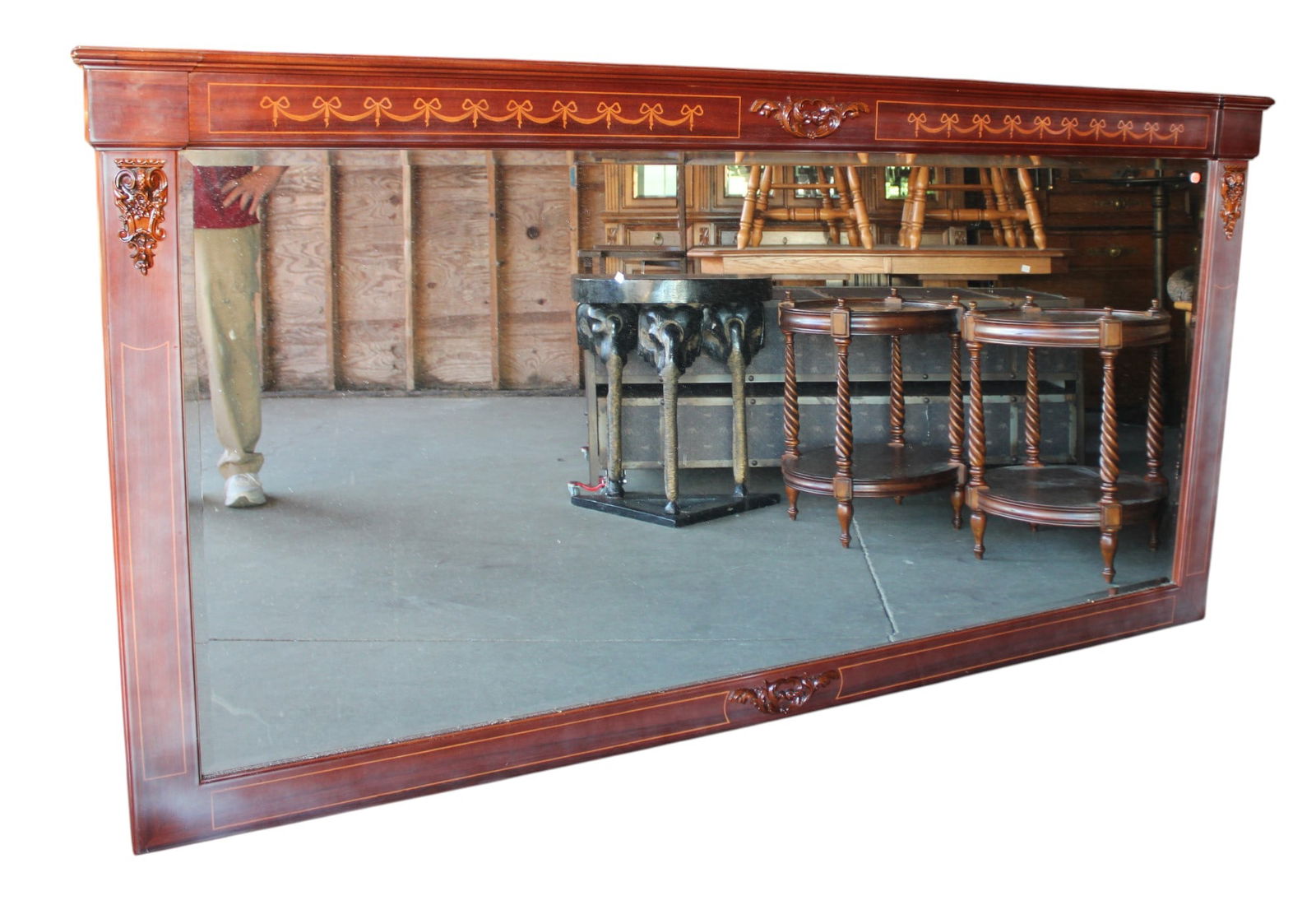 Mahogany inlaid beveled glass buffet or back bar mirror (1 of 5)