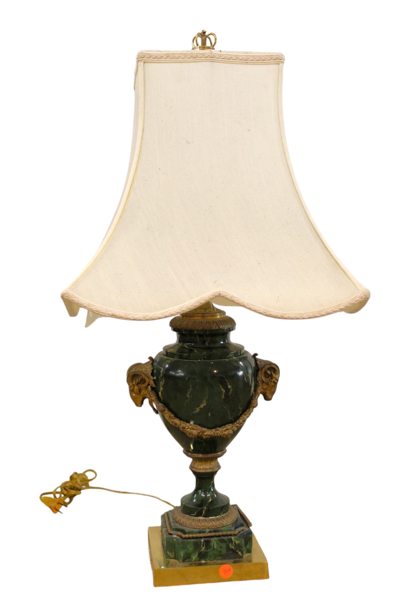 Vtg bronze wrap marble lamp with rams heads & shade (1 of 6)