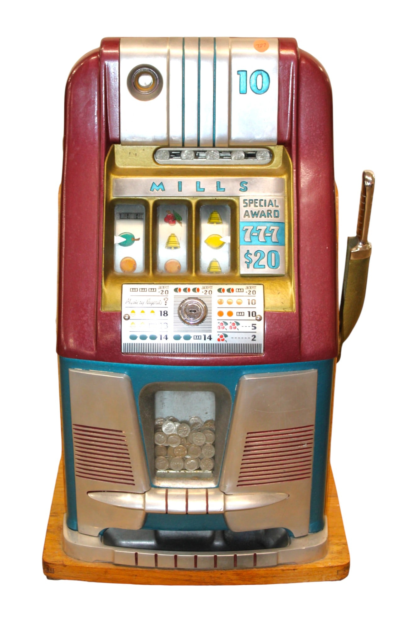 Antique Mills Special Awards 777 .10 slot machine, working see video (1 of 12)
