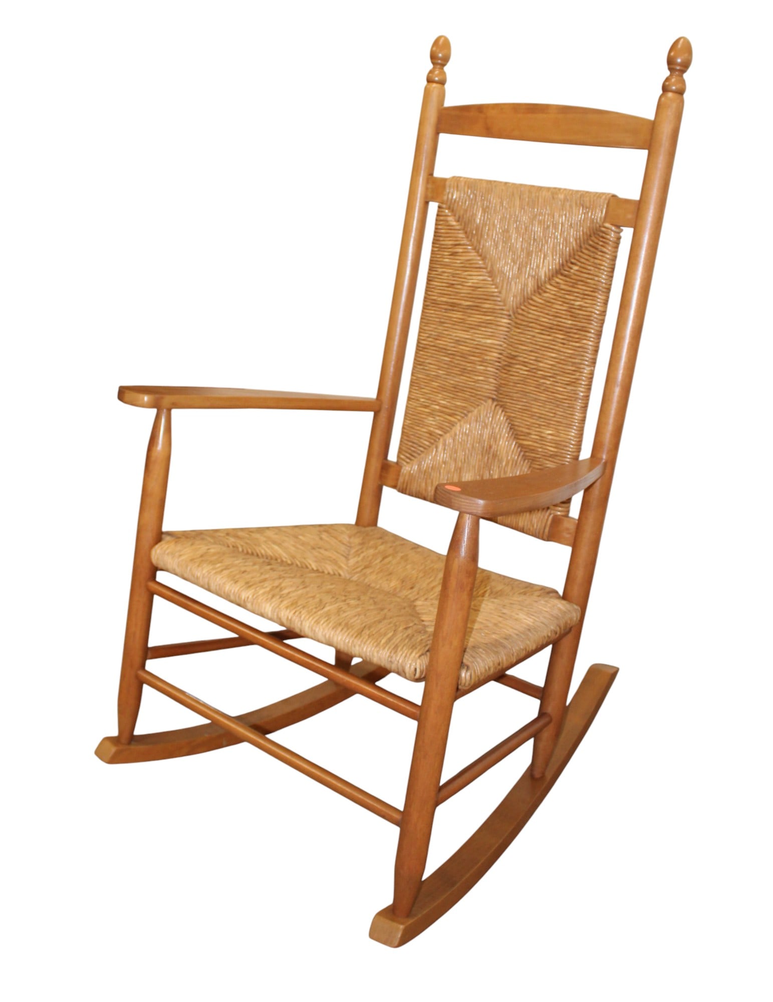 Hickory rush bottom rocking chair: Solid Hickory rush bottom rocking chair, original finish, structurally sound and in good condition, no noticeable issues. 46"h x 29"w x 32"d seat height of 18"