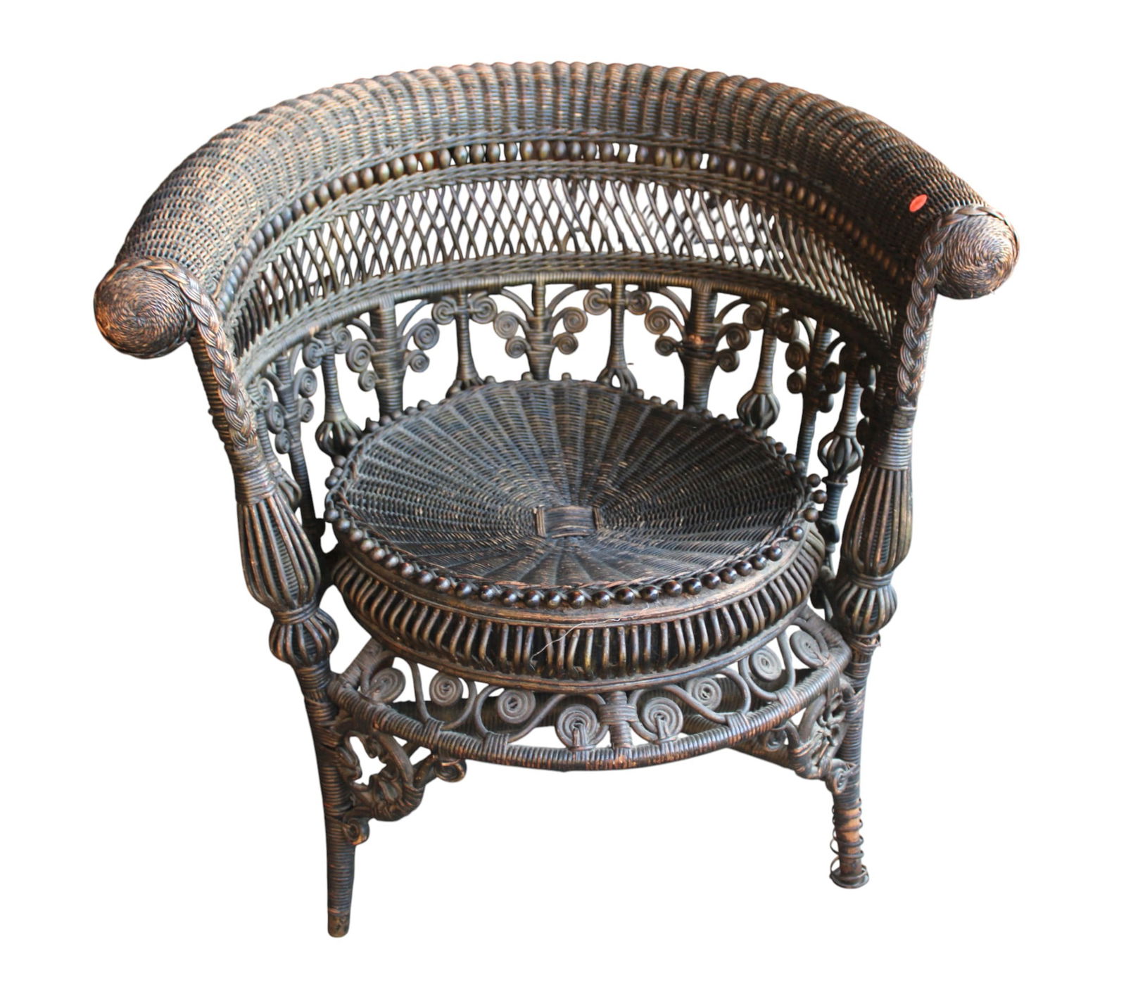 Antique Victorian wicker barrel back arm chair (1 of 5)