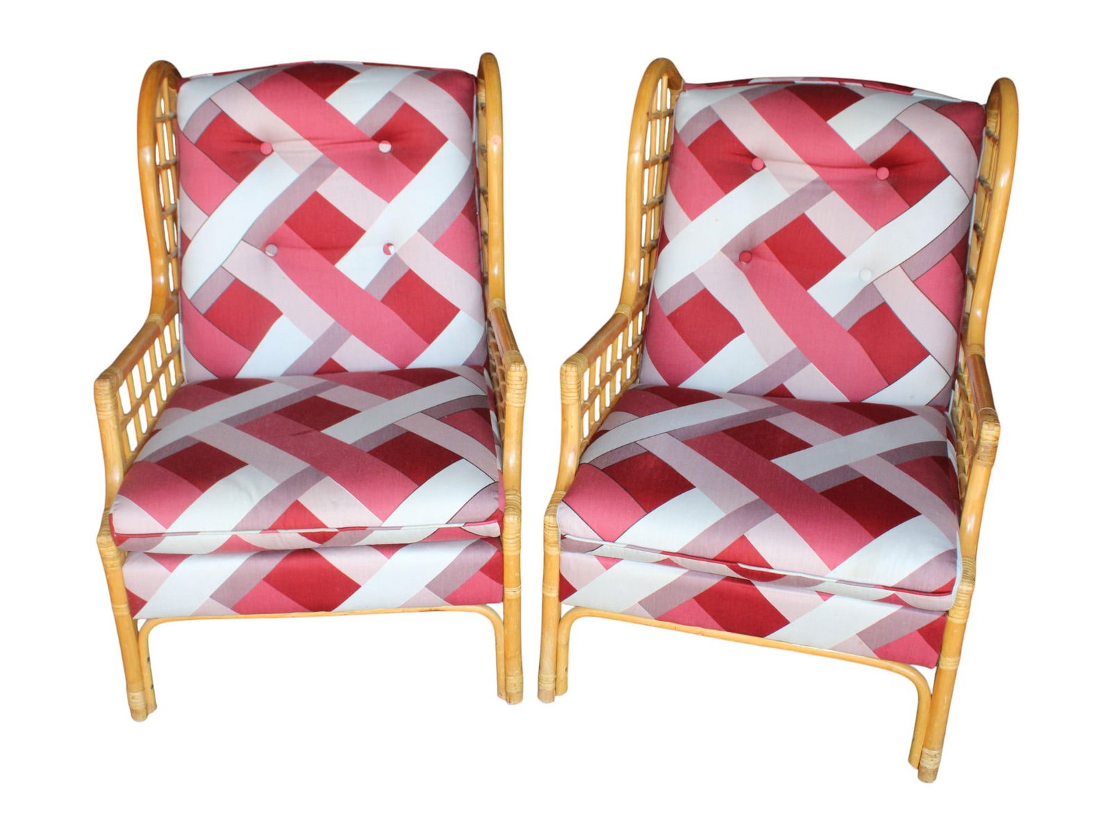 Quality pair bamboo high back upholstered chairs' (1 of 5)