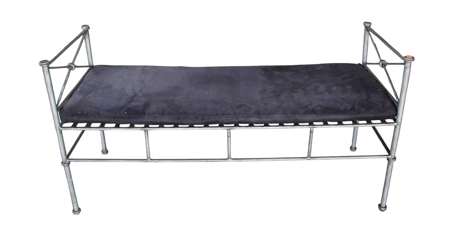 Industrial iron double armed upholstered bench (1 of 4)