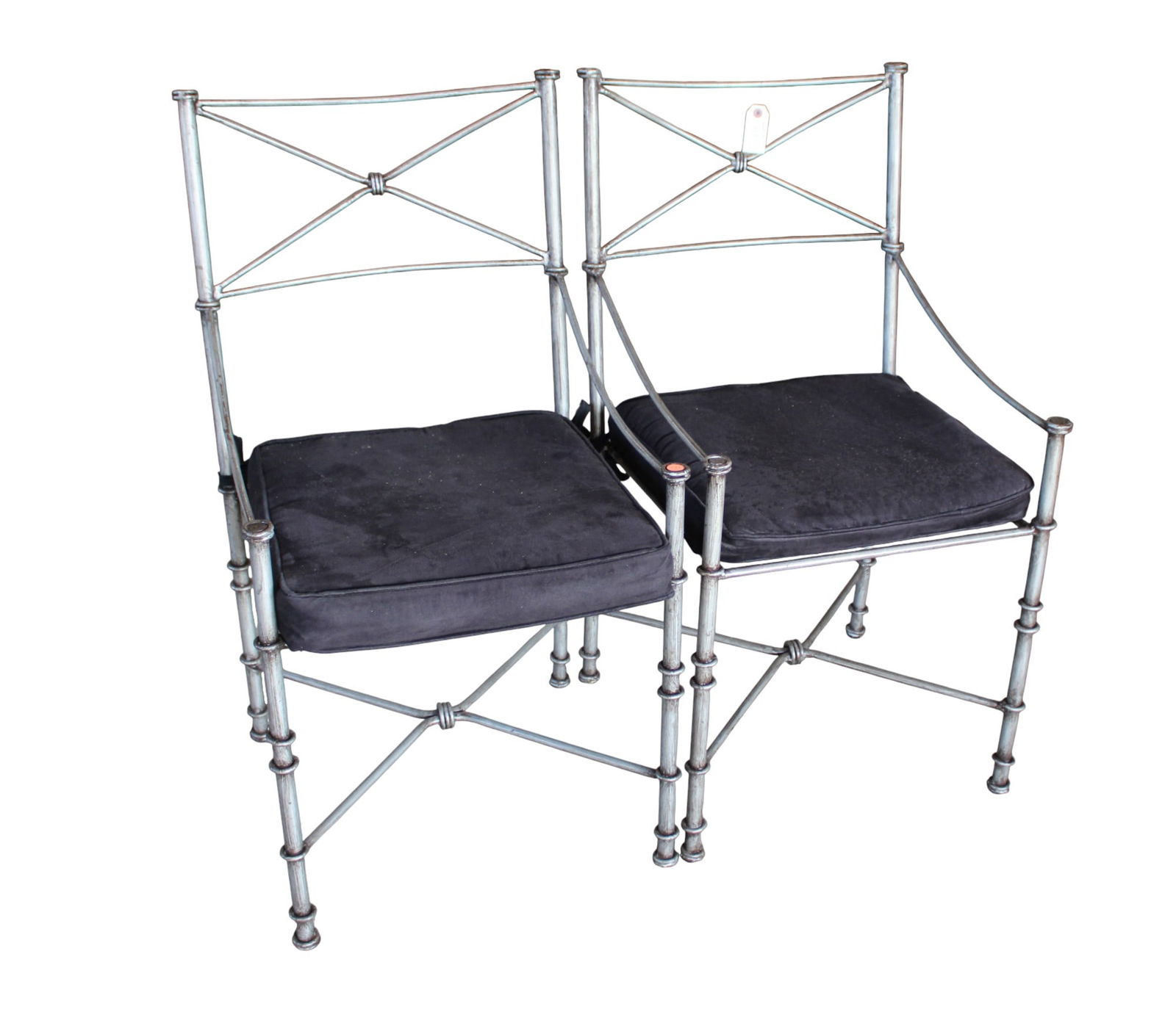 2 industrial iron chairs: 2 industrial iron chairs, structurally sound, upholstery needs cleaned. 38"h x 20.5"w x 19"d seat height 20"