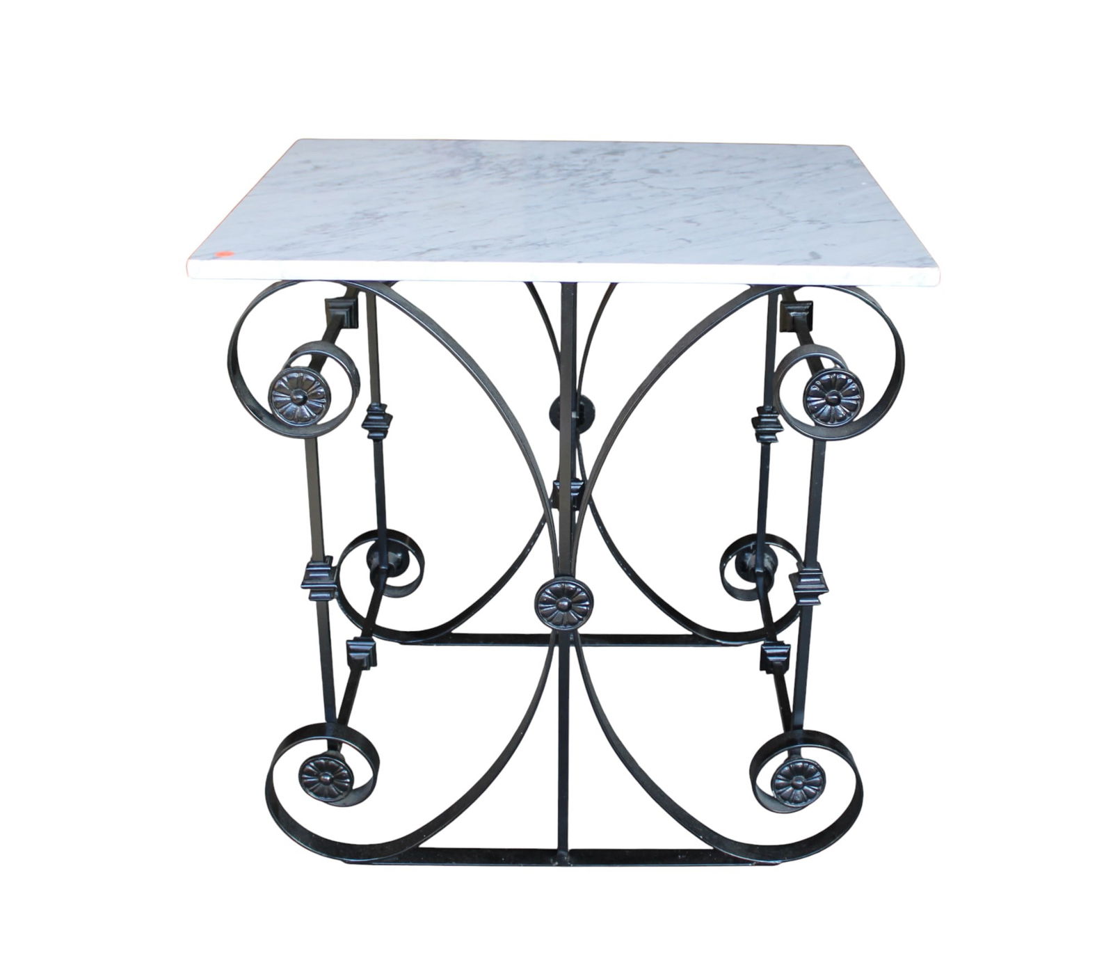 Scroll iron base with marble top baker's stand (1 of 10)
