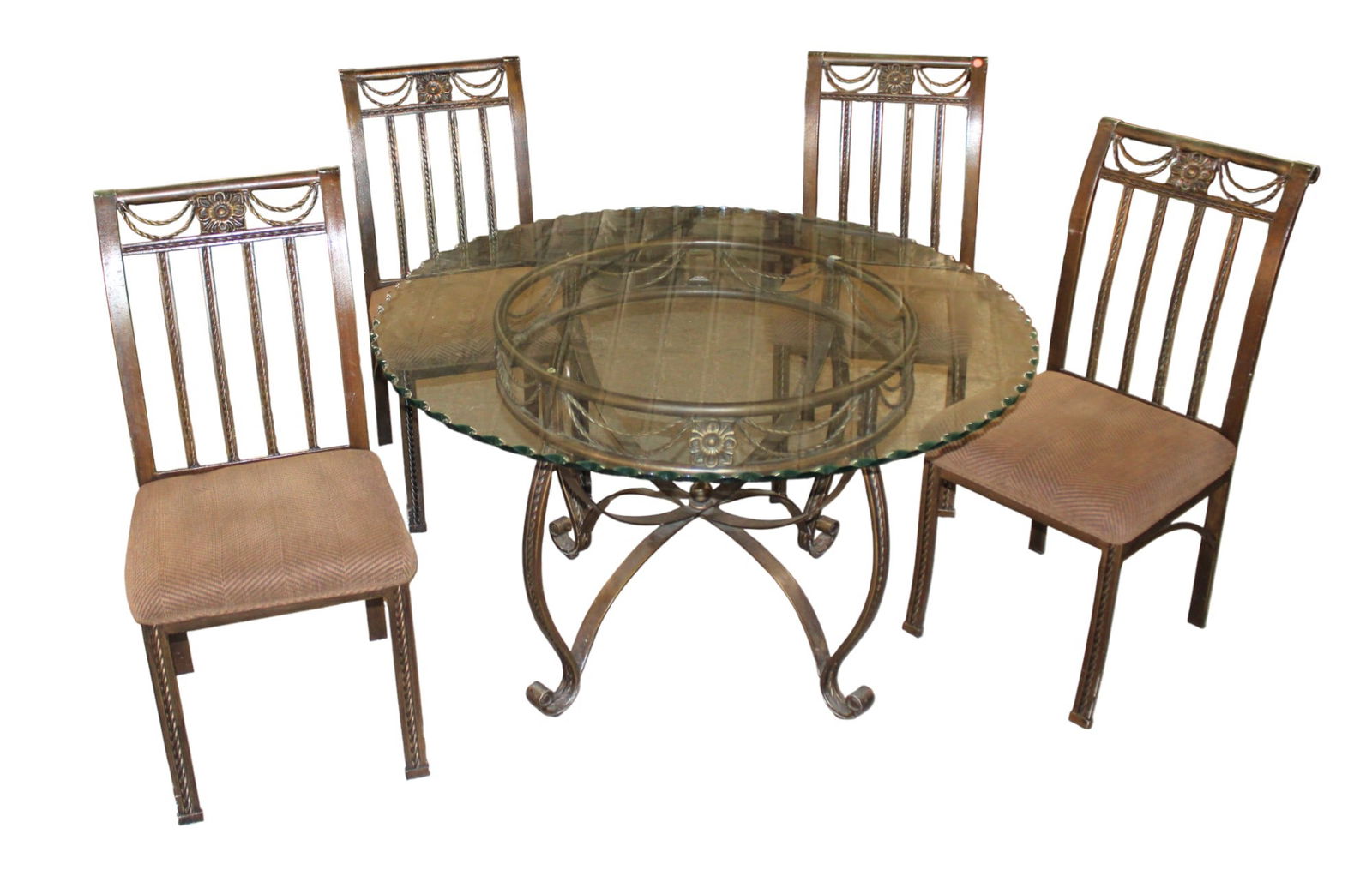 5pc. 48' scalloped glass top breakfast table and 4 chairs (1 of 7)