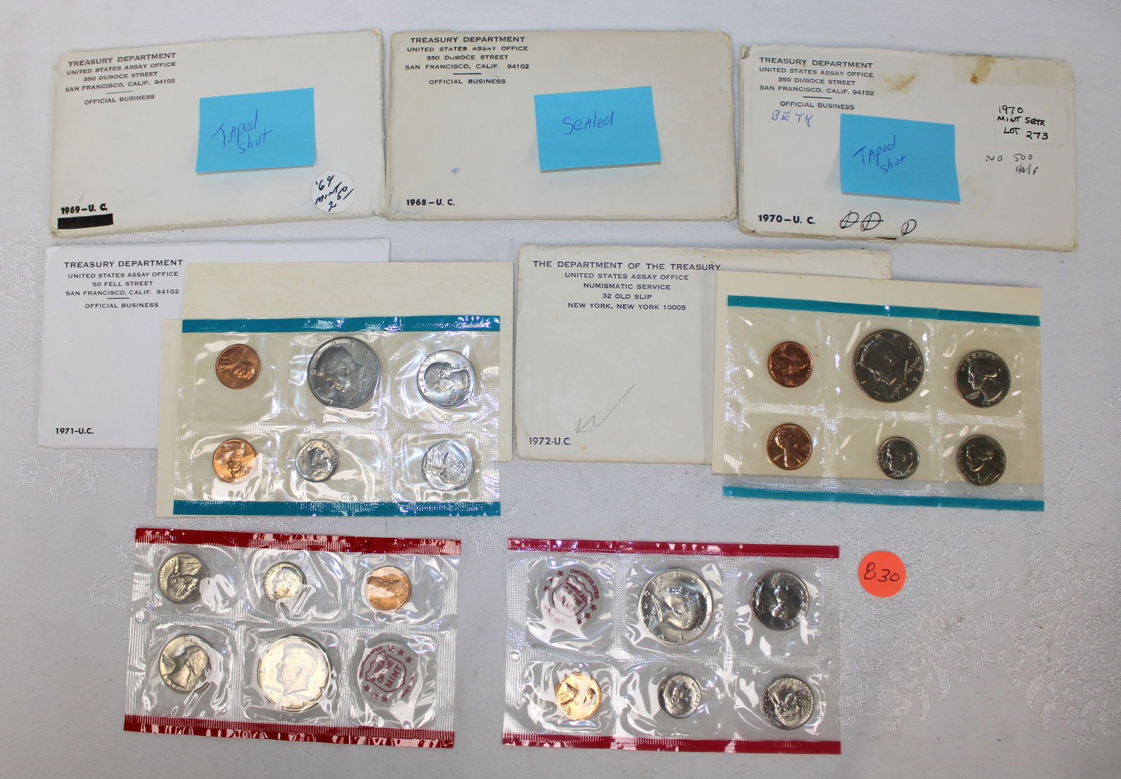5 US Uncirculated Mint Sets, 1968 1969 1970 1971 1972 (1 of 2)