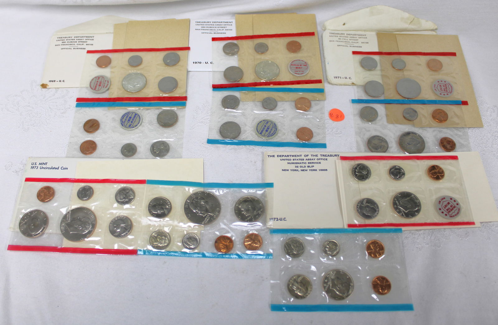 5 US Uncirculated Mint Sets, 1969 1970 1971 1972 1973 (1 of 1)
