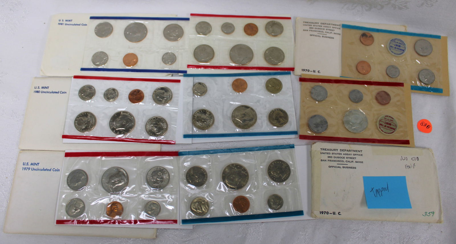 5 US Uncirculated Mint Sets, 1970 1970 1979 1980 1981 (1 of 2)