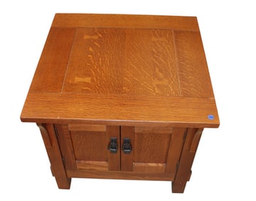 Mission oak side table with bow tie accents