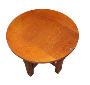 Mission oak round side table with bow tie accents