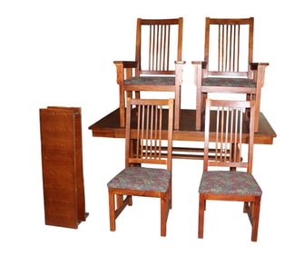 Basset mission oak 5 piece dining set with 2 leaves